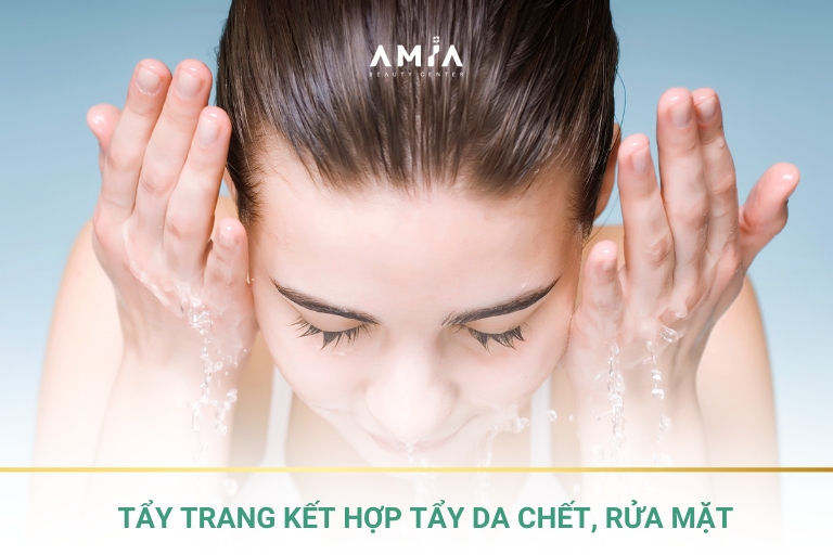 Làm sạch da mặt với tẩy trang, tẩy da chết, rửa mặt cũng giúp điều trị mụn đầu trắng hiệu quả