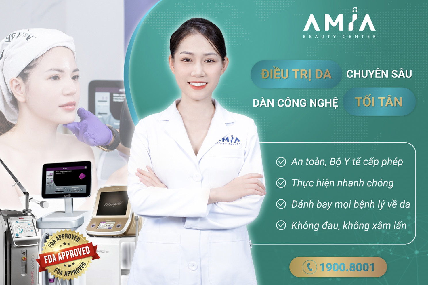 Amia Beauty Center là địa chỉ da liễu thảm mỹ uy tín, quy tụ bác sĩ da liễu giỏi với máy móc hiện đại nhất