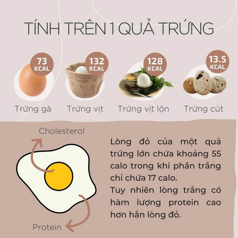 Bảng calo thực phẩm trong các loại trứng